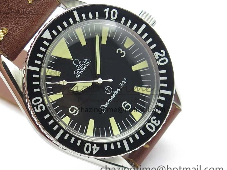 0322 Practical Vintage Seamaster 300 No Date T SS B12 Black Dial On Brown Leather Strap A2836 (Free Nylon Strap) 7910
